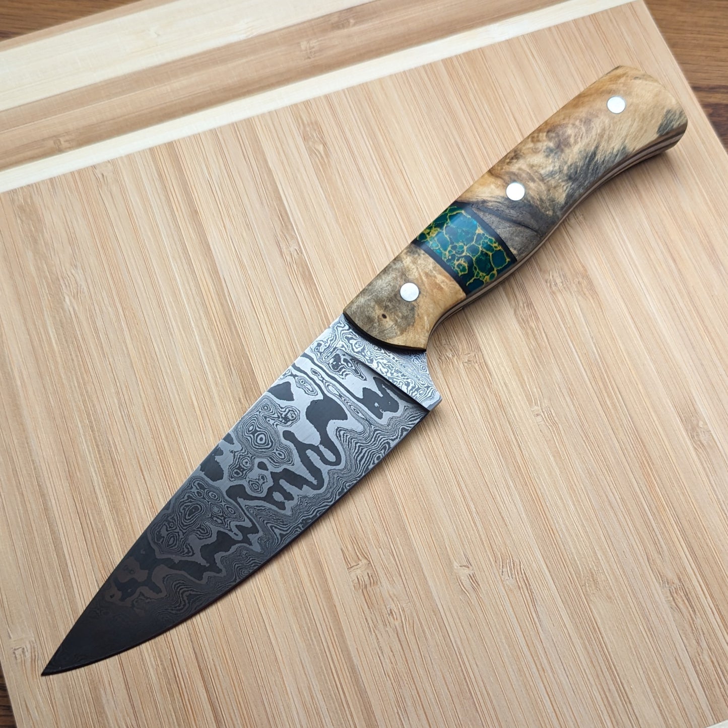 Damascus Utility Knife - Segmented Handle