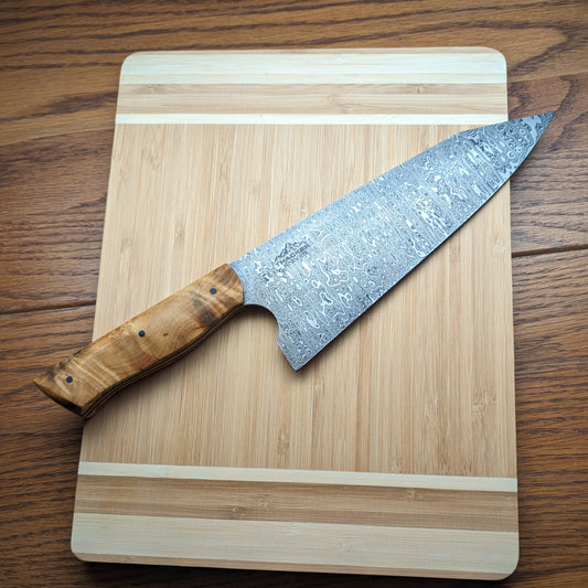 Damascus Kiritsuke - (Random Raindrop/8")