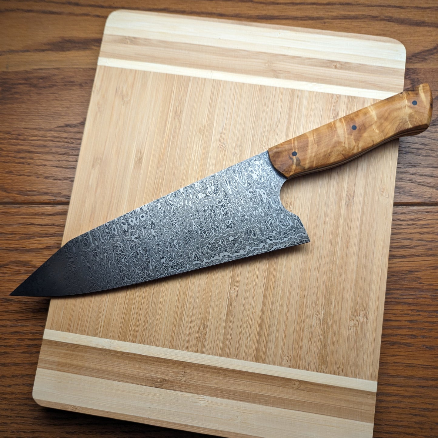 Damascus Kiritsuke - (Random Raindrop/8")