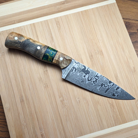 Damascus Utility Knife - Segmented Handle